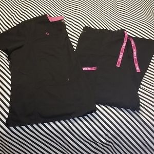 Breast Cancer Awareness Scrub Set Black and Pink